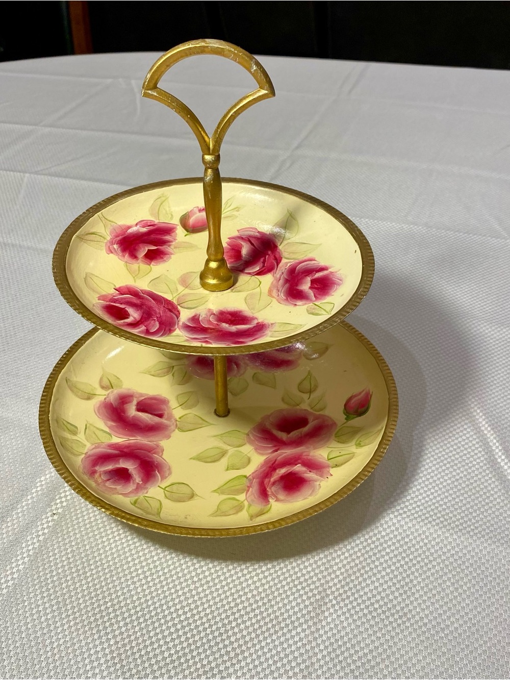Vintage 2 tiered floral cupcake stand - tea or garden party decor
